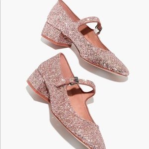 Madewell Delilah Glitter Mary Janes in Blush 7.5